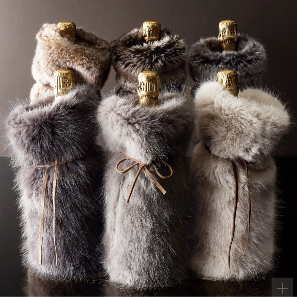 Restoration Hardware Luxe Collection Faux Fur Single Wine Bottle Cover - Brown
